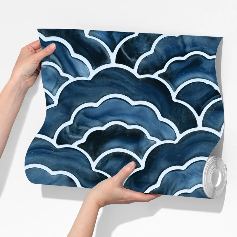 Fototapete japanisches blaues seigaiha-wellenmuster Fototapete japanisches blaues seigaiha-wellenmuster