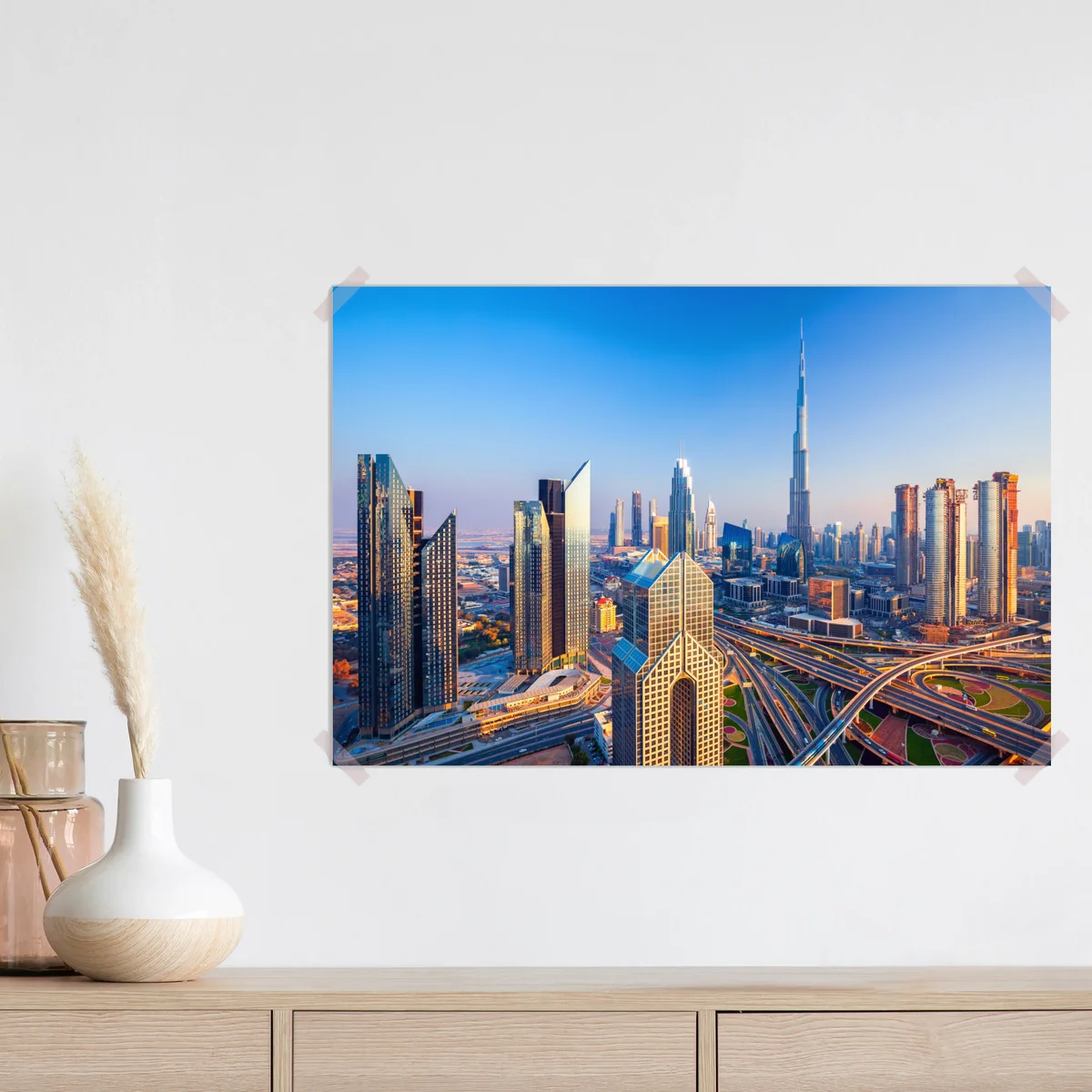 Poster panorama Dubais mit Burj Khalifa bei sonnenuntergang Poster panorama Dubais mit Burj Khalifa bei sonnenuntergang