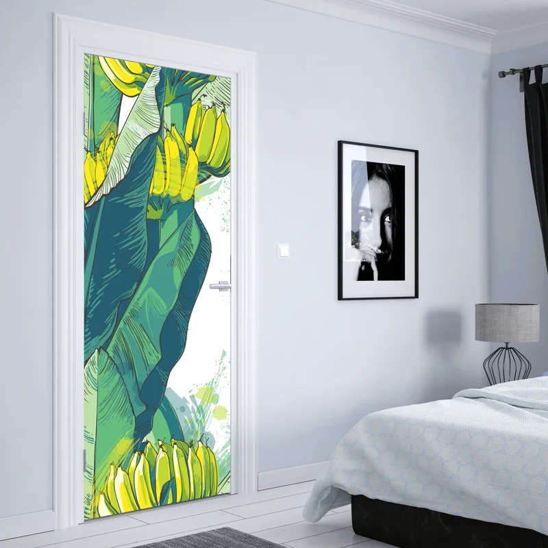 Türaufkleber tropische bananenblatt-illustration