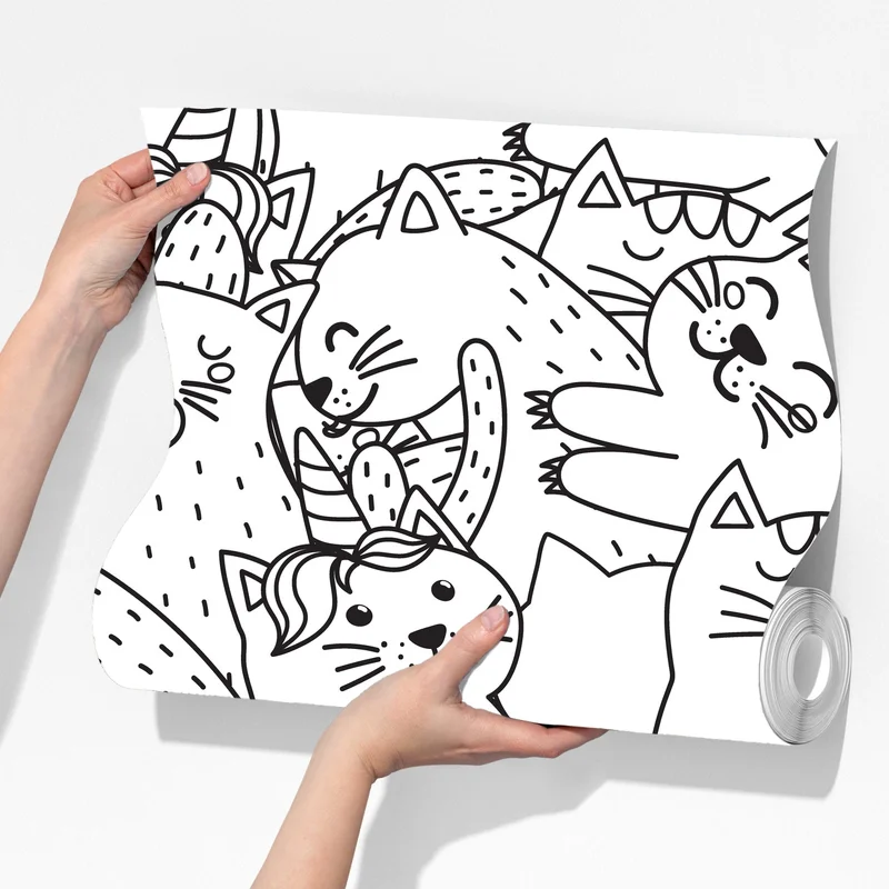 Fototapete verspieltes katzen-doodle muster Fototapete verspieltes katzen-doodle muster