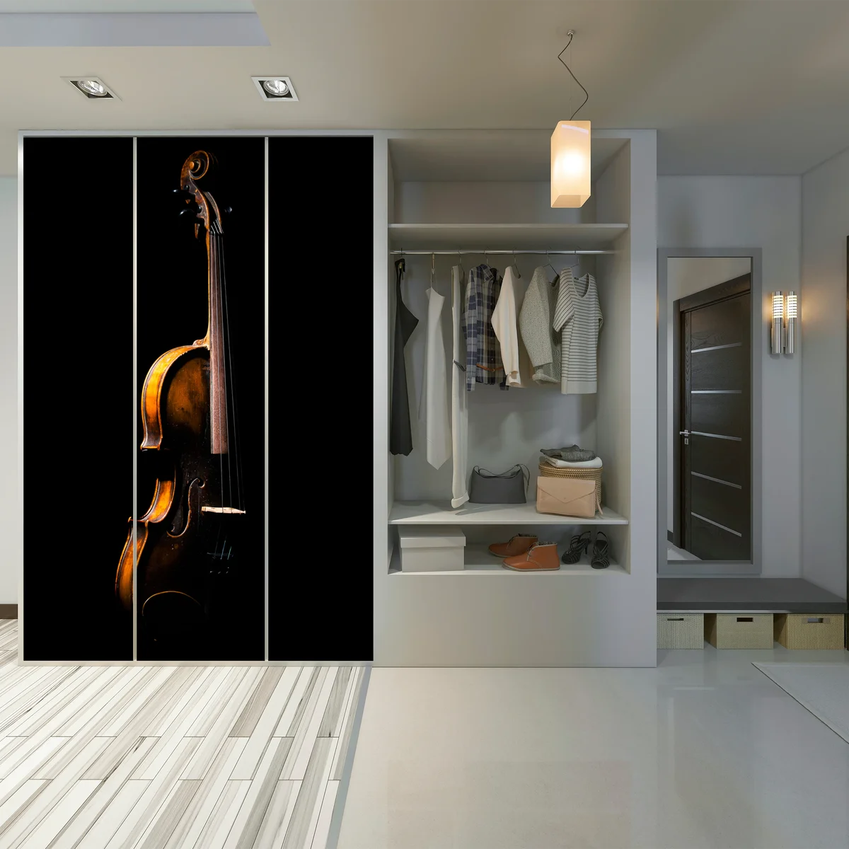 Schrankaufkleber elegante vintage-geige vor schwarzem hintergrund Schrankaufkleber elegante vintage-geige vor schwarzem hintergrund