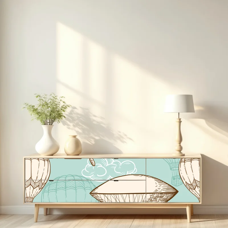 Repositionierbarer Aufkleber vintage-motiv mit luftschiffen und ballons Repositionierbarer Aufkleber vintage-motiv mit luftschiffen und ballons