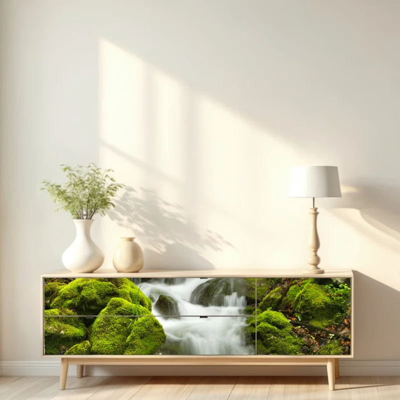 Repositionierbarer Aufkleber moosiger wasserfall