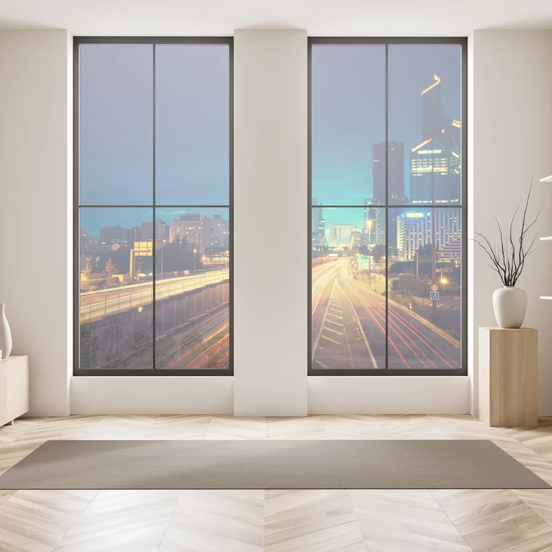 Fensteraufkleber La Défense skyline bei dämmerung