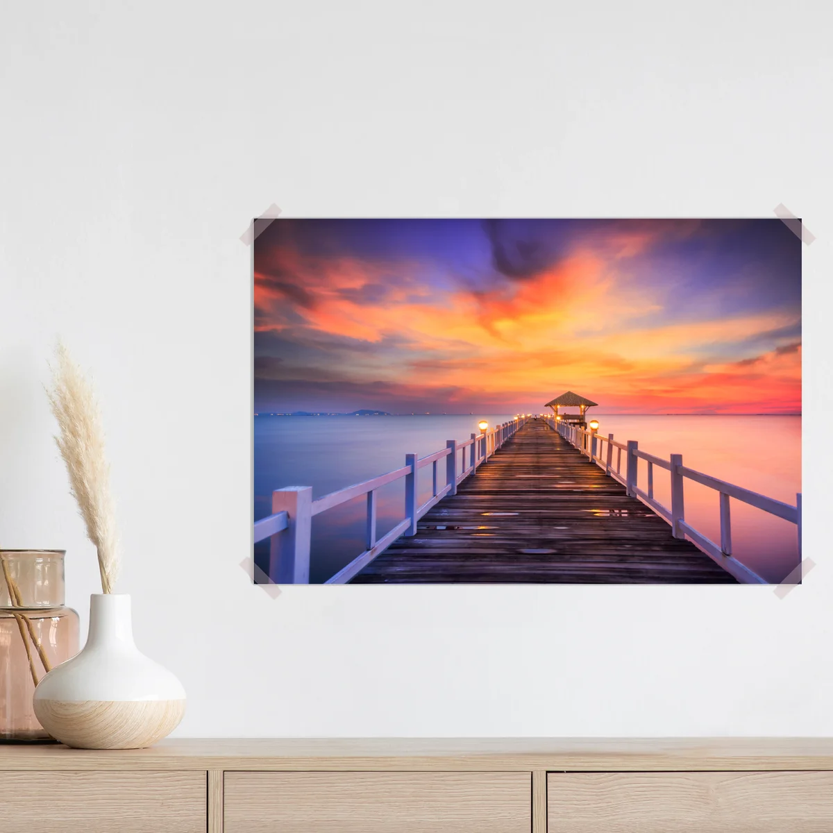 Poster holzsteg im sonnenaufgang Poster holzsteg im sonnenaufgang