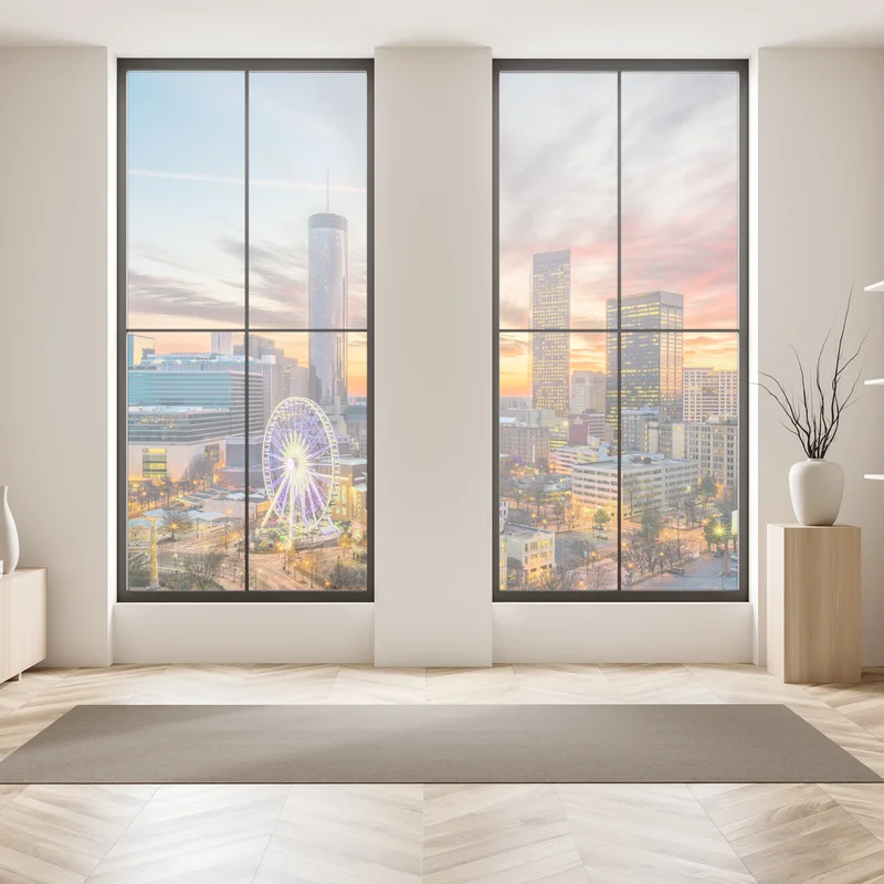 Naklejka na okno Atlanta panorama miasta przy zachodzie słońca Naklejka na okno Atlanta panorama miasta przy zachodzie słońca