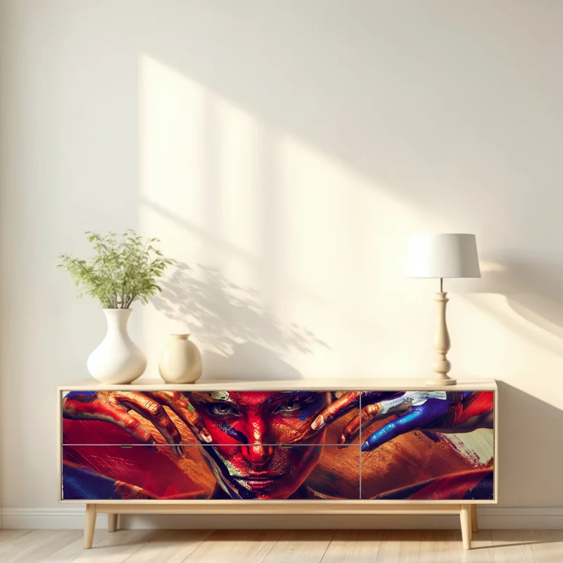 Repositionierbarer Aufkleber mysteriöses bemaltes porträt Repositionierbarer Aufkleber mysteriöses bemaltes porträt