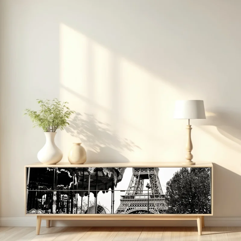 Repositionierbarer Aufkleber Eiffelturm und karussell in Paris