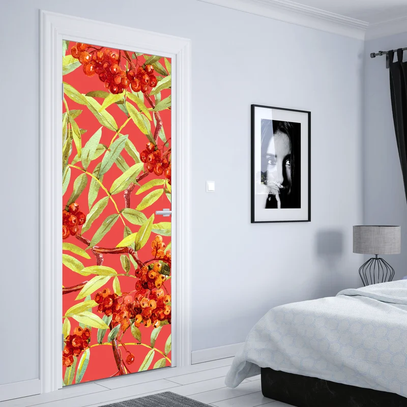 Türaufkleber aquarellmuster mit vogelbeeren Türaufkleber aquarellmuster mit vogelbeeren