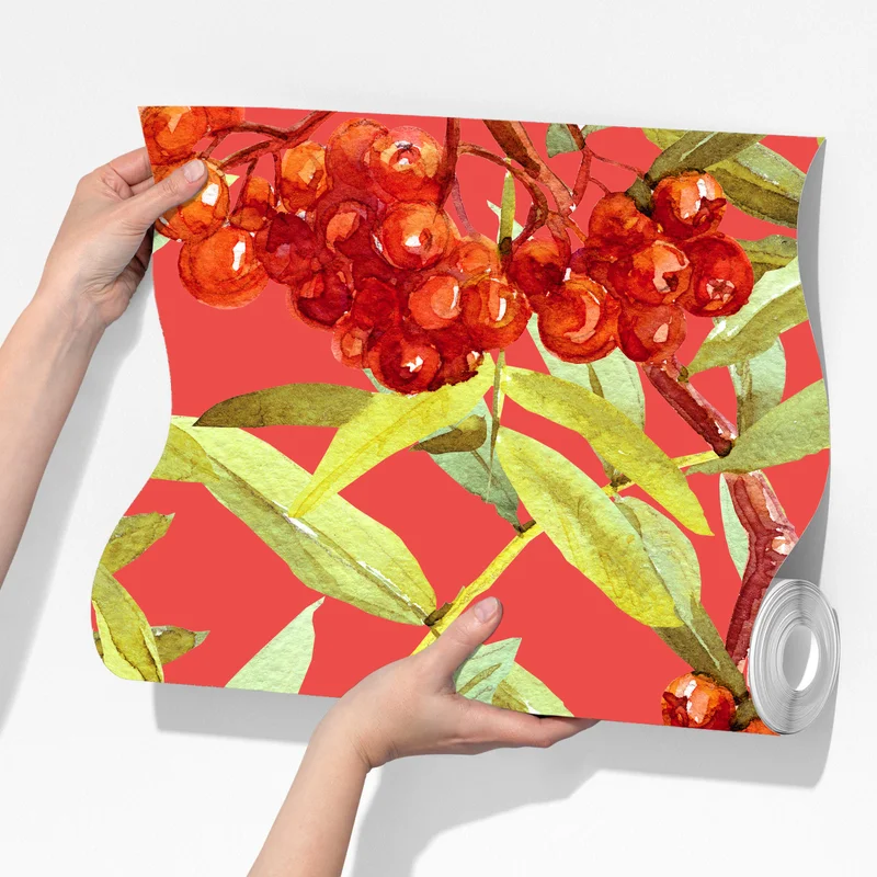 Fototapete aquarellmuster mit vogelbeeren Fototapete aquarellmuster mit vogelbeeren