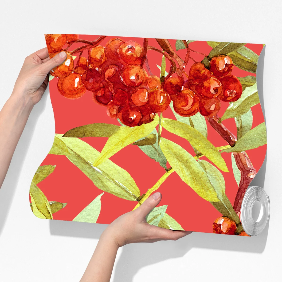 Fototapete aquarellmuster mit vogelbeeren Fototapete aquarellmuster mit vogelbeeren