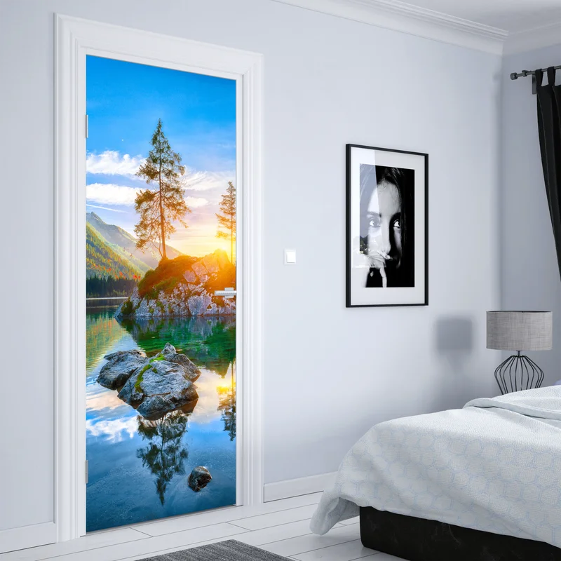 Türaufkleber sonnenuntergang über Hintersee felseninsel Türaufkleber sonnenuntergang über Hintersee felseninsel