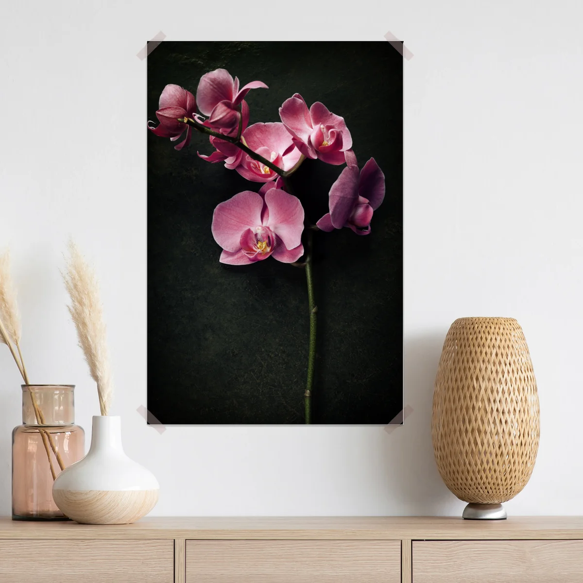 Poster rosa orchidee vor dunklem vintage-hintergrund Poster rosa orchidee vor dunklem vintage-hintergrund
