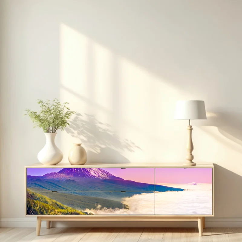 Repositionierbarer Aufkleber vulkanischer gipfel Teide über einem meer aus wolken