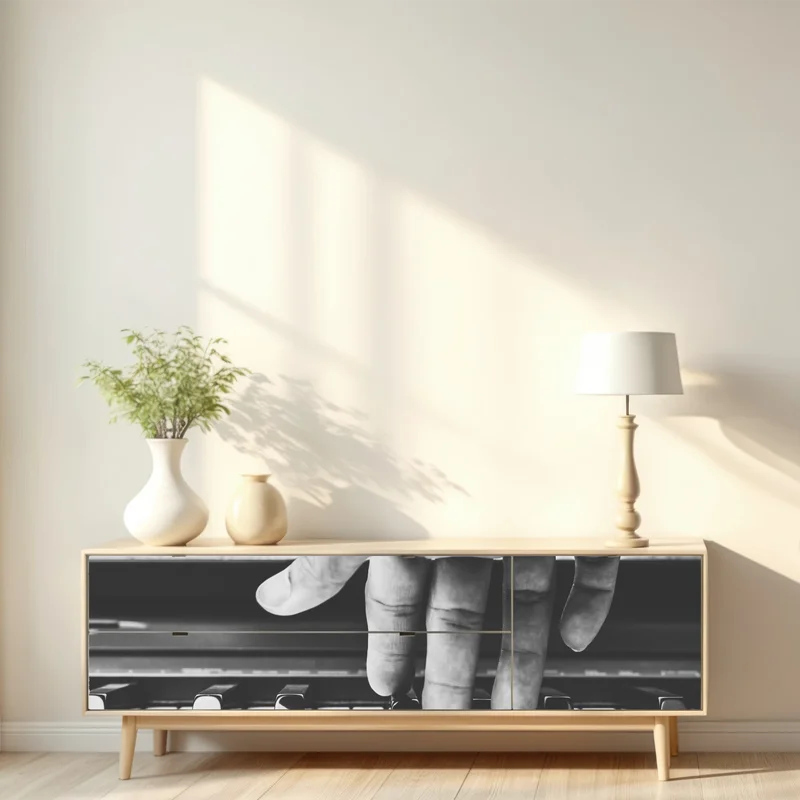 Repositionierbarer Aufkleber hand auf klaviertasten