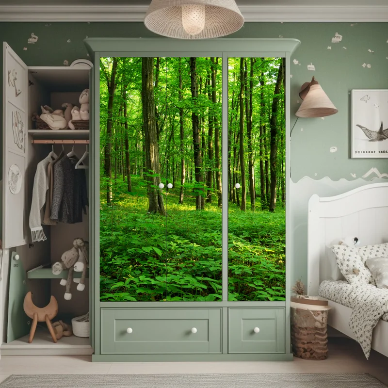 Schrankaufkleber sonniger grüner wald im frühling