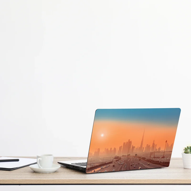 Laptop-Aufkleber Dubai skyline bei sonnenaufgang