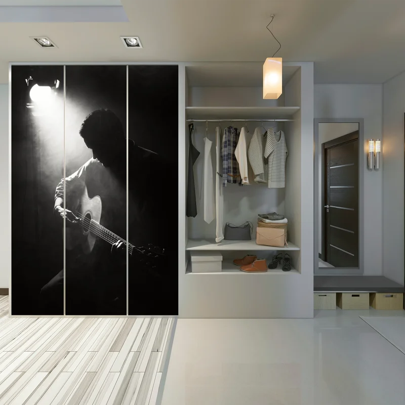 Schrankaufkleber silhouette eines gitaristen im scheinwerferlicht