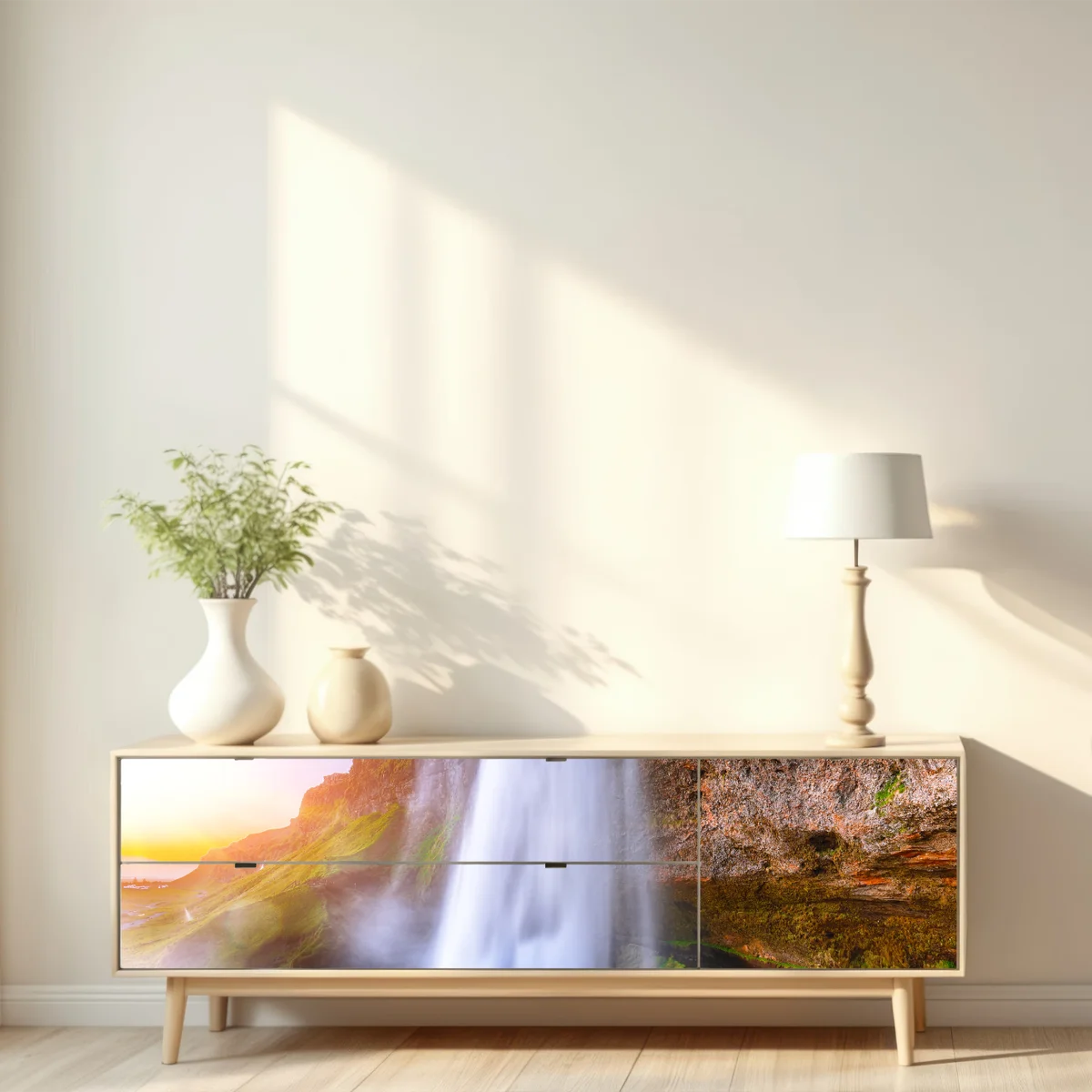 Repositionierbarer Aufkleber Seljalandsfoss wasserfall im sonnenuntergang Repositionierbarer Aufkleber Seljalandsfoss wasserfall im sonnenuntergang