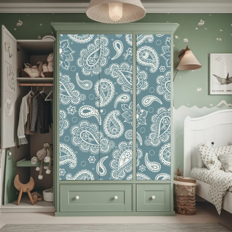 Schrankaufkleber türkis paisley muster mit blumendetails
