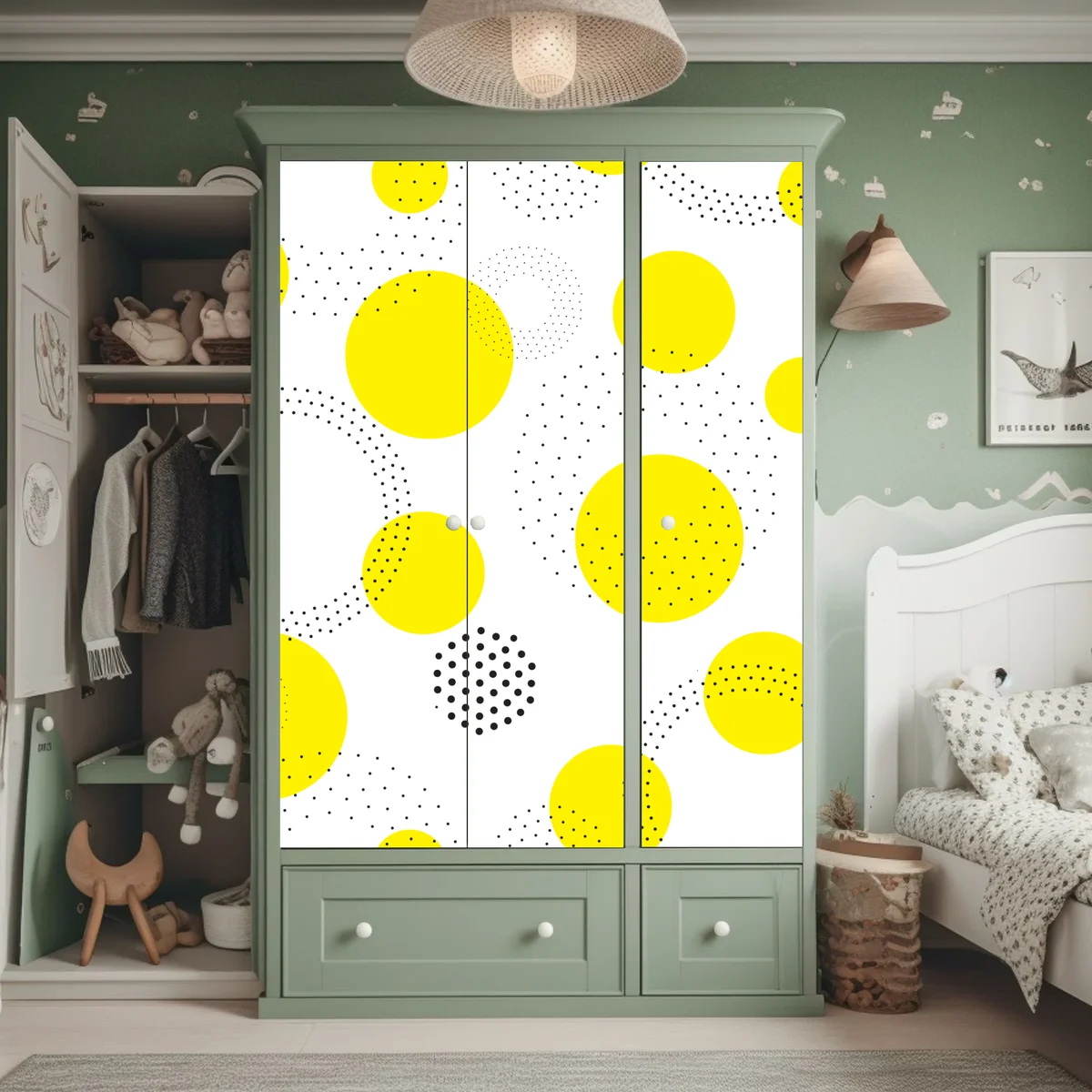 Schrankaufkleber leuchtendes gelbes punktemuster für kinderzimmer Schrankaufkleber leuchtendes gelbes punktemuster für kinderzimmer