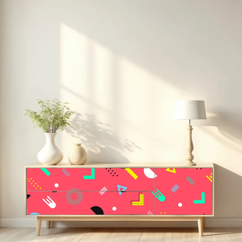 Repositionierbarer Aufkleber leuchtendes memphis geometrisches muster Repositionierbarer Aufkleber leuchtendes memphis geometrisches muster