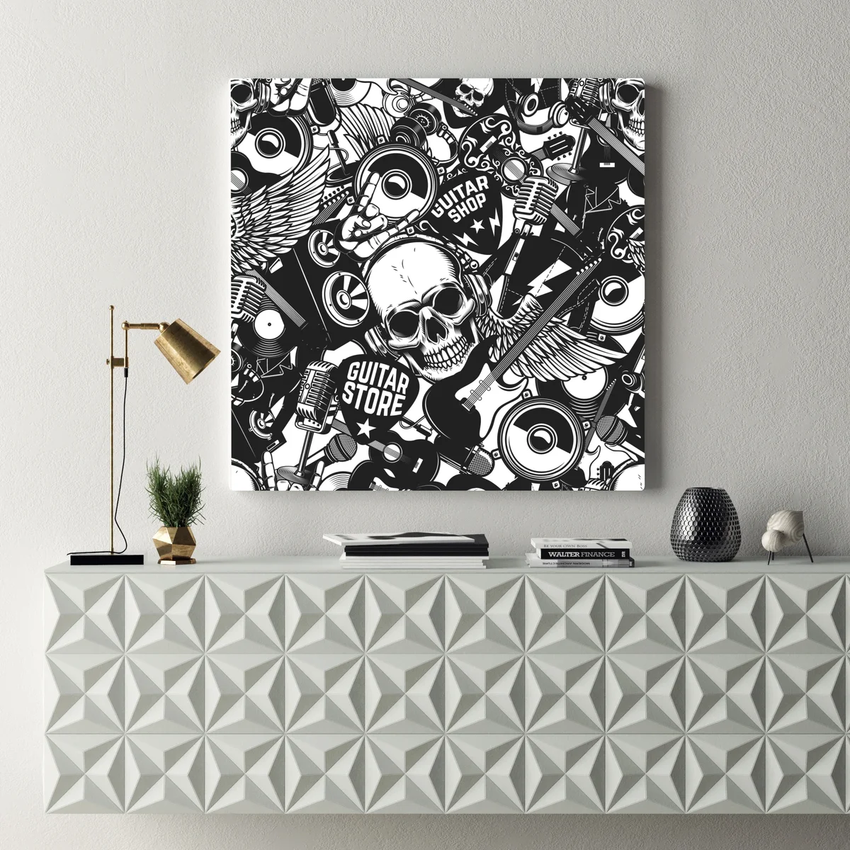 Leinwandbild rock-collage mit schädel und gitarre Leinwandbild rock-collage mit schädel und gitarre