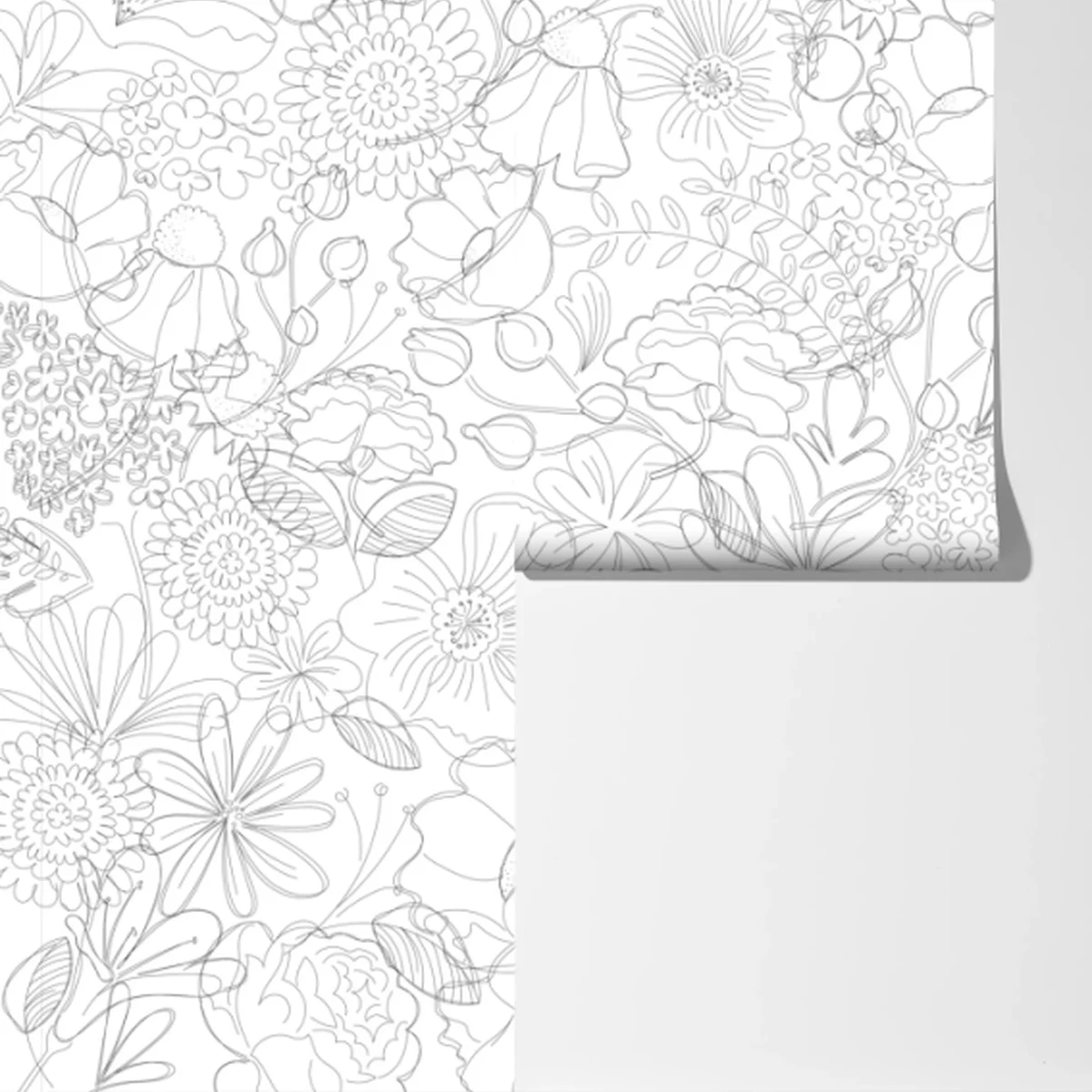 Fototapete zartes handgezeichnetes blumenlinienmuster Fototapete zartes handgezeichnetes blumenlinienmuster