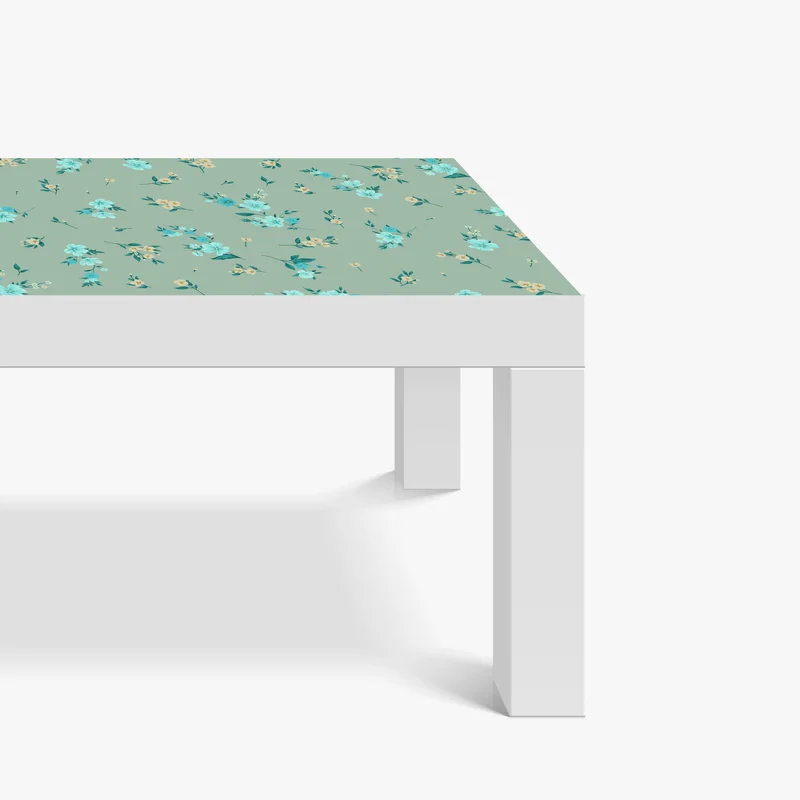 Tischaufkleber und Schreibtischaufkleber pastell türkis blumenmuster auf salbeigrünem hintergrund