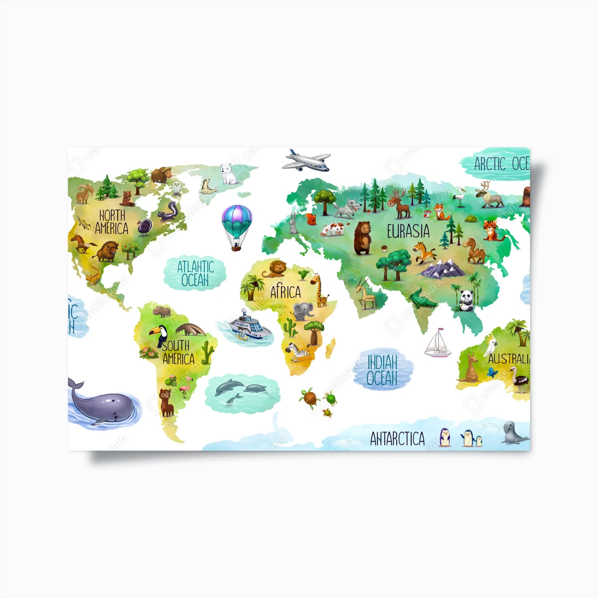 Poster bunte weltkarte mit tieren • Poster bei Wallnifity® Poster bunte weltkarte mit tieren • Poster bei Wallnifity®