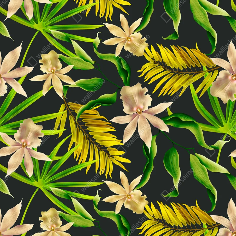 Schrankaufkleber tropisches orchideenmuster auf dunklem hintergrund Schrankaufkleber tropisches orchideenmuster auf dunklem hintergrund