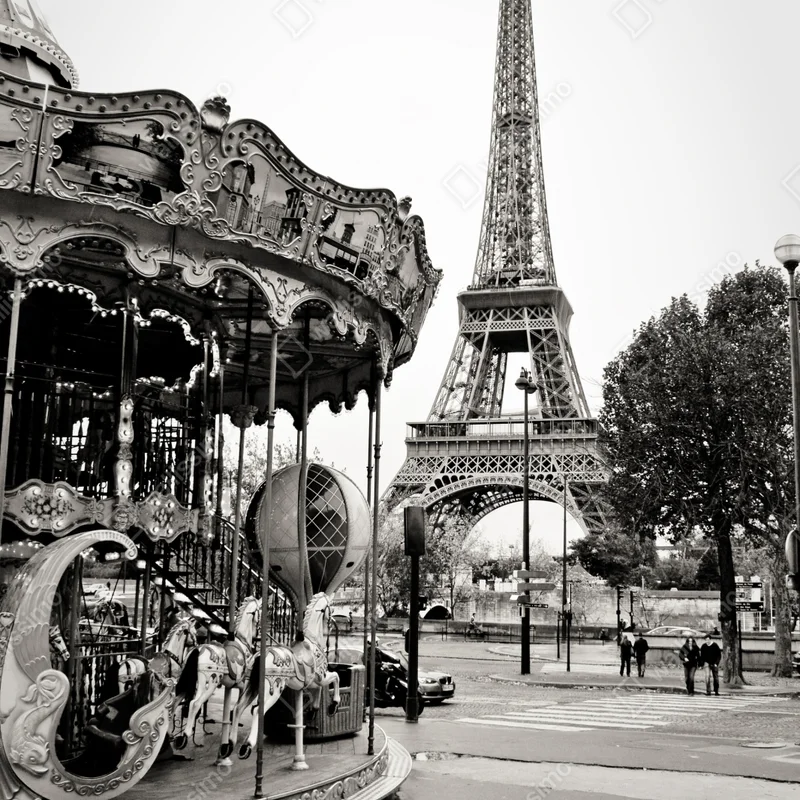 Poster Eiffelturm und karussell in Paris Poster Eiffelturm und karussell in Paris