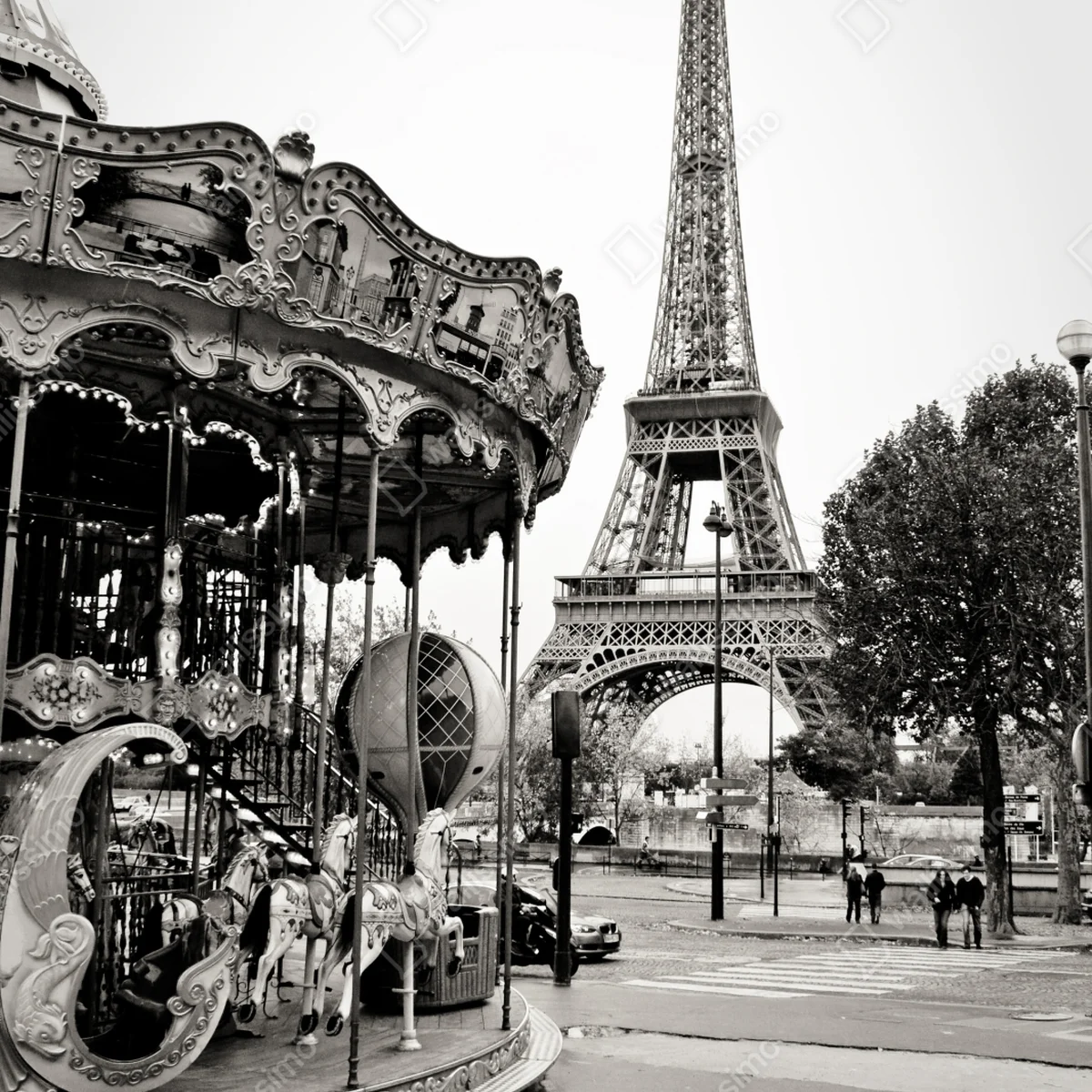 Poster Eiffelturm und karussell in Paris Poster Eiffelturm und karussell in Paris