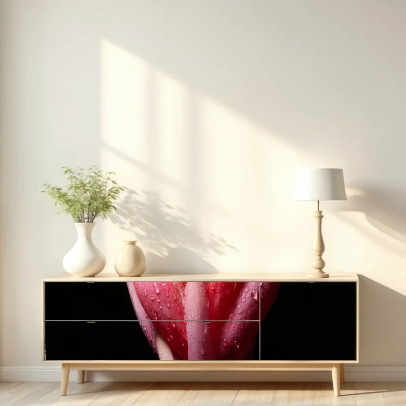 Repositionierbarer Aufkleber leuchtende rosa blüte vor schwarzem hintergrund