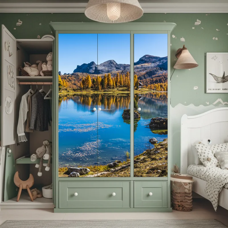 Schrankaufkleber herbstlicher alpensee mit bergreflexion