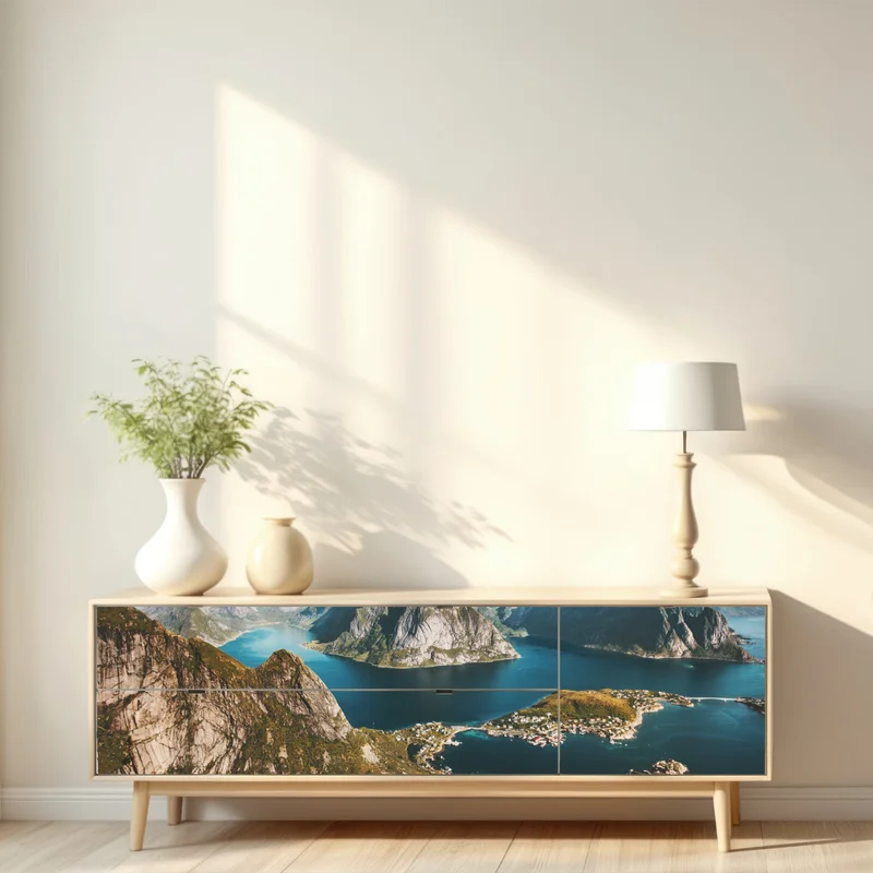 Repositionierbarer Aufkleber majestätische fjordlandschaft