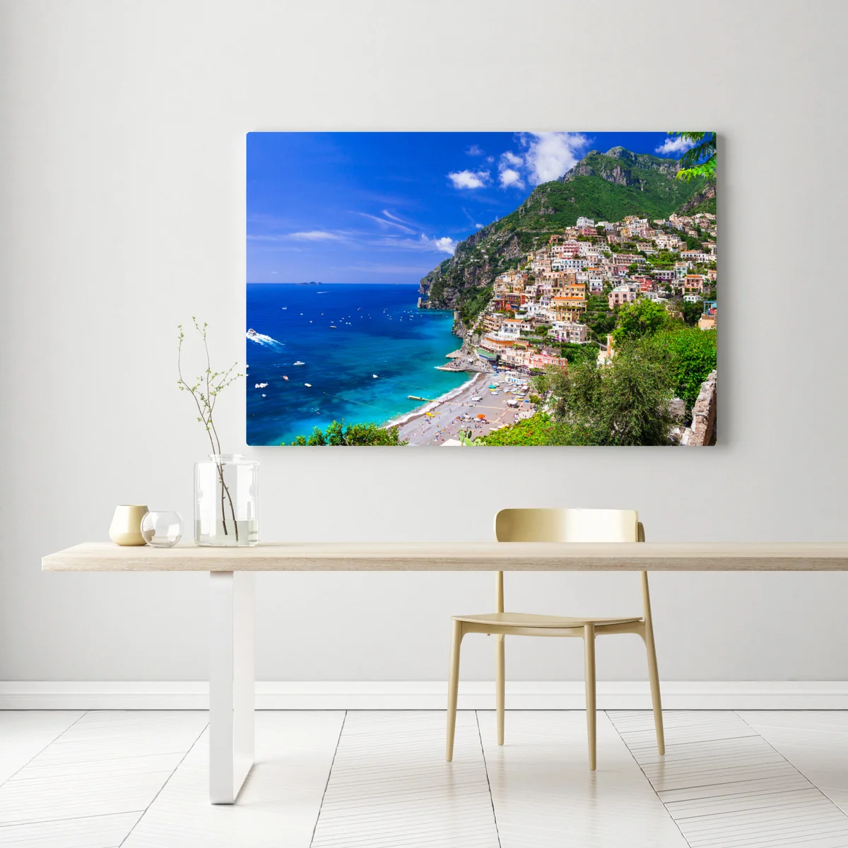 Leinwandbild sonnige panoramaaufnahme von Positano an der Amalfiküste Leinwandbild sonnige panoramaaufnahme von Positano an der Amalfiküste