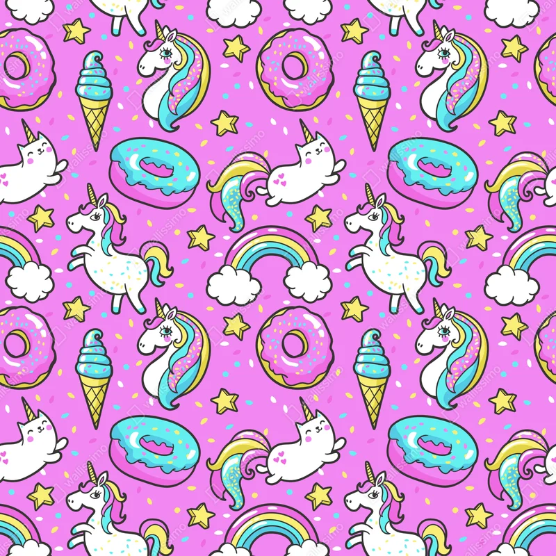 Poster pastell einhörner und süßigkeiten Poster pastell einhörner und süßigkeiten