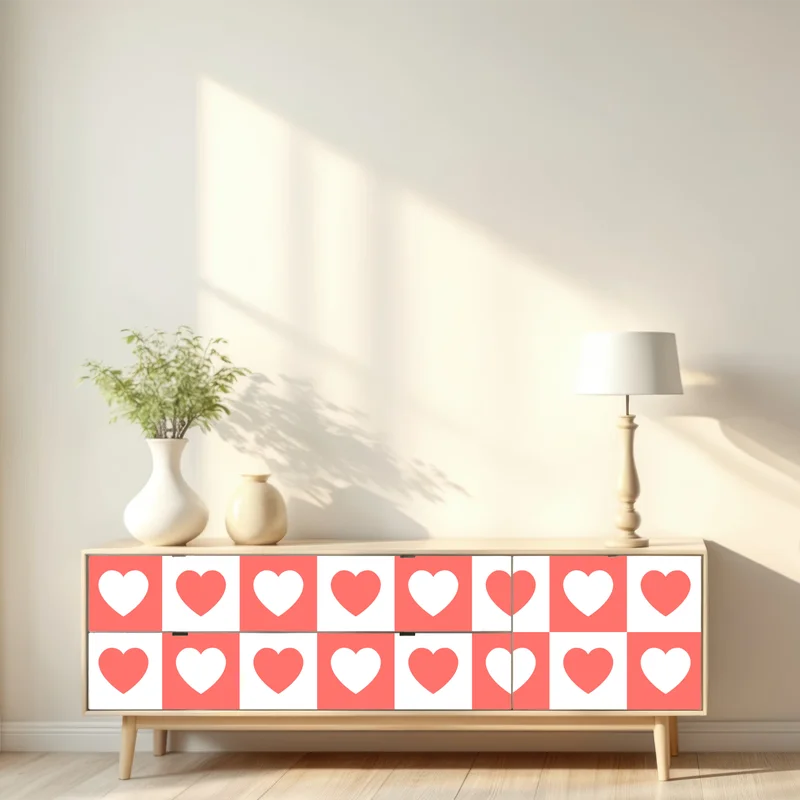 Repositionierbarer Aufkleber rosa herzen schachbrettmuster