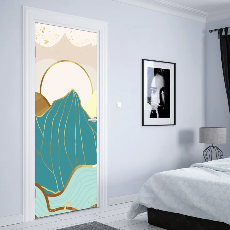 Türaufkleber türkise berge mit goldenen akzenten