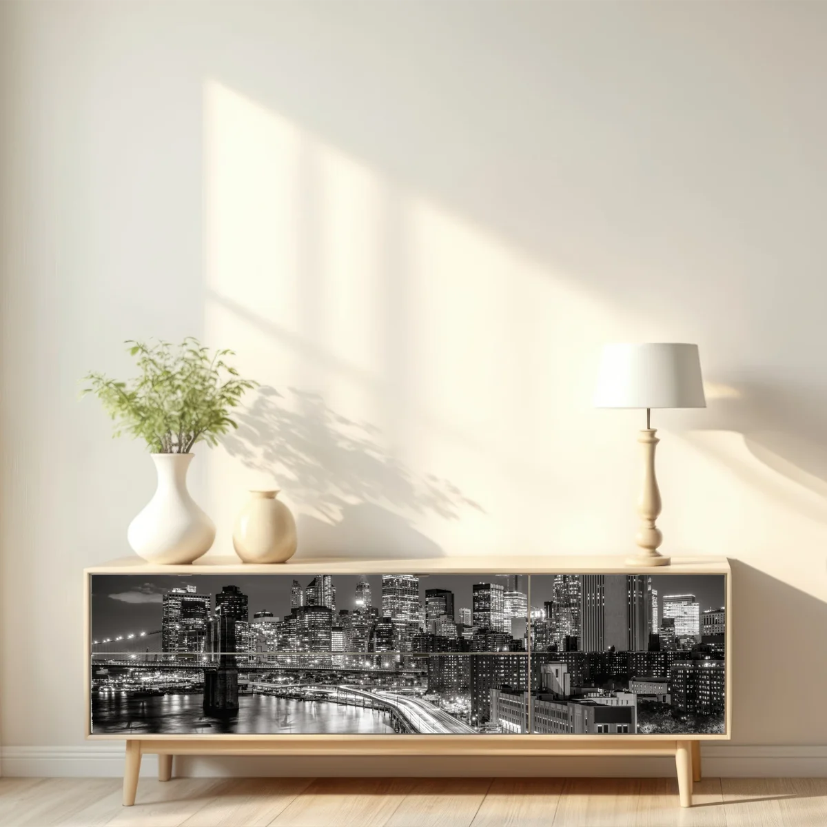 Repositionierbarer Aufkleber monochrome stadtsilhouette bei nacht Repositionierbarer Aufkleber monochrome stadtsilhouette bei nacht