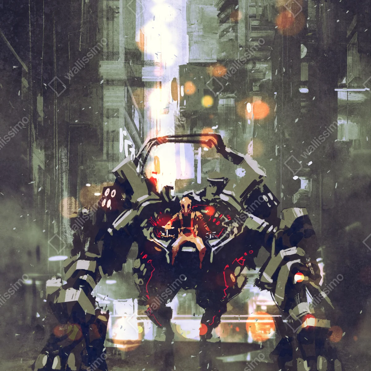 Poster futuristischer mech in neonstadt Poster futuristischer mech in neonstadt