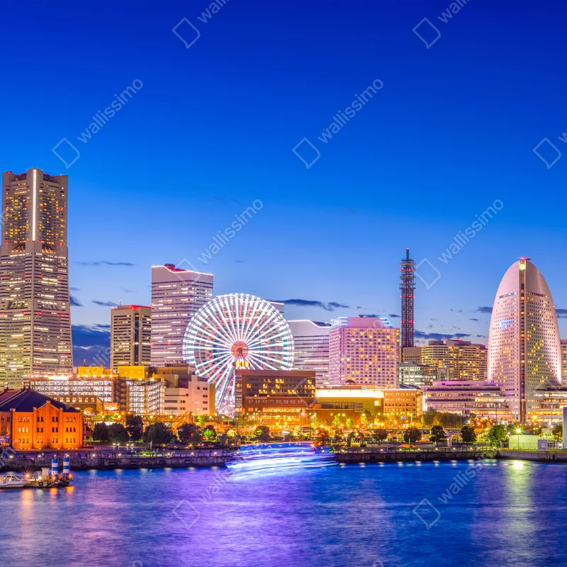 Naklejka na okno Yokohama panorama miasta o zmierzchu Naklejka na okno Yokohama panorama miasta o zmierzchu