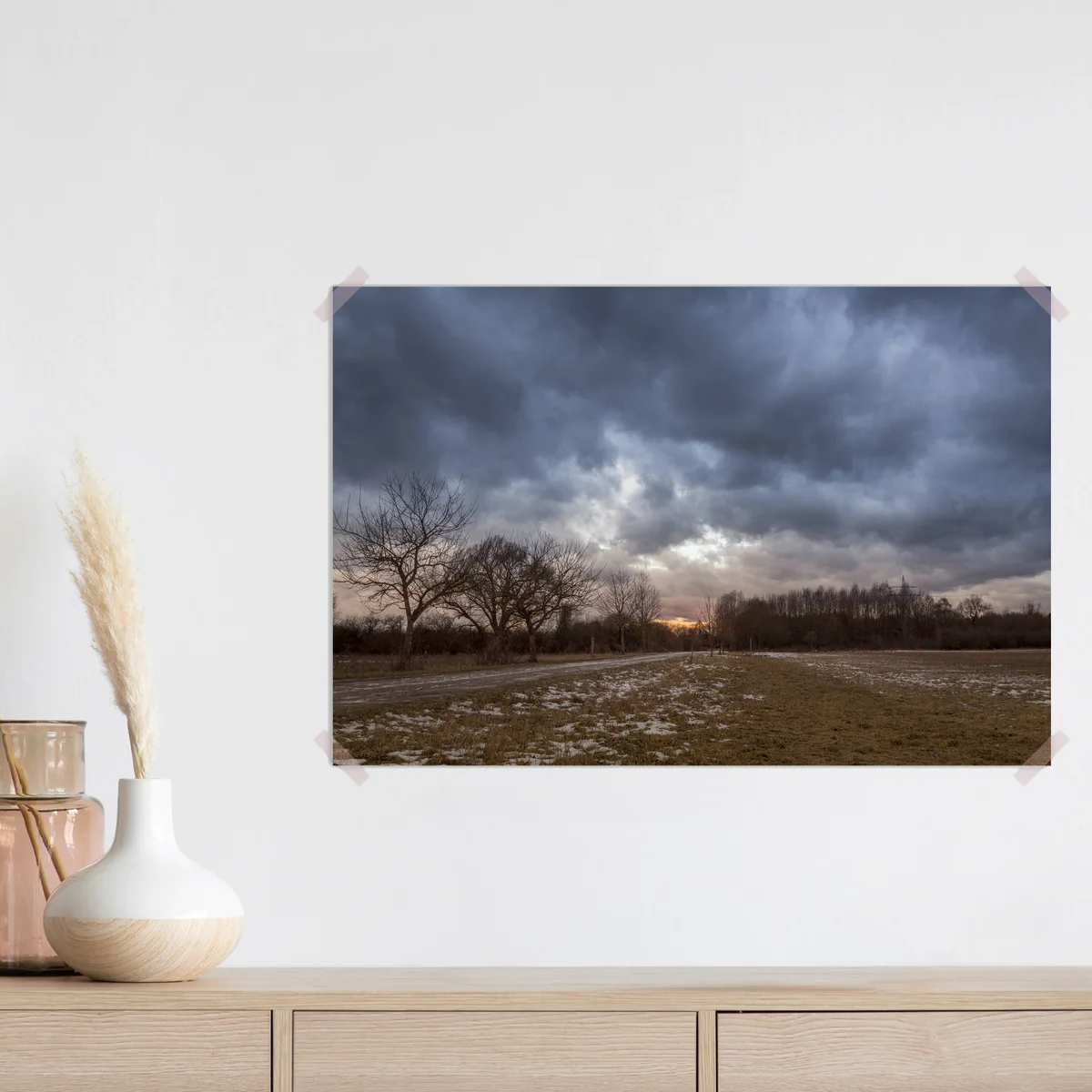 Poster Sonnenaufgang über frostiger Landschaft • Poster bei Wallnifity® Poster Sonnenaufgang über frostiger Landschaft • Poster bei Wallnifity®