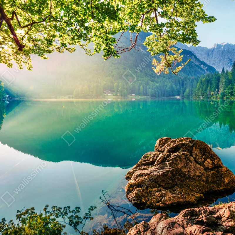 Laptop-Aufkleber morgendliche szene am Fusine-see mit Mangart Laptop-Aufkleber morgendliche szene am Fusine-see mit Mangart