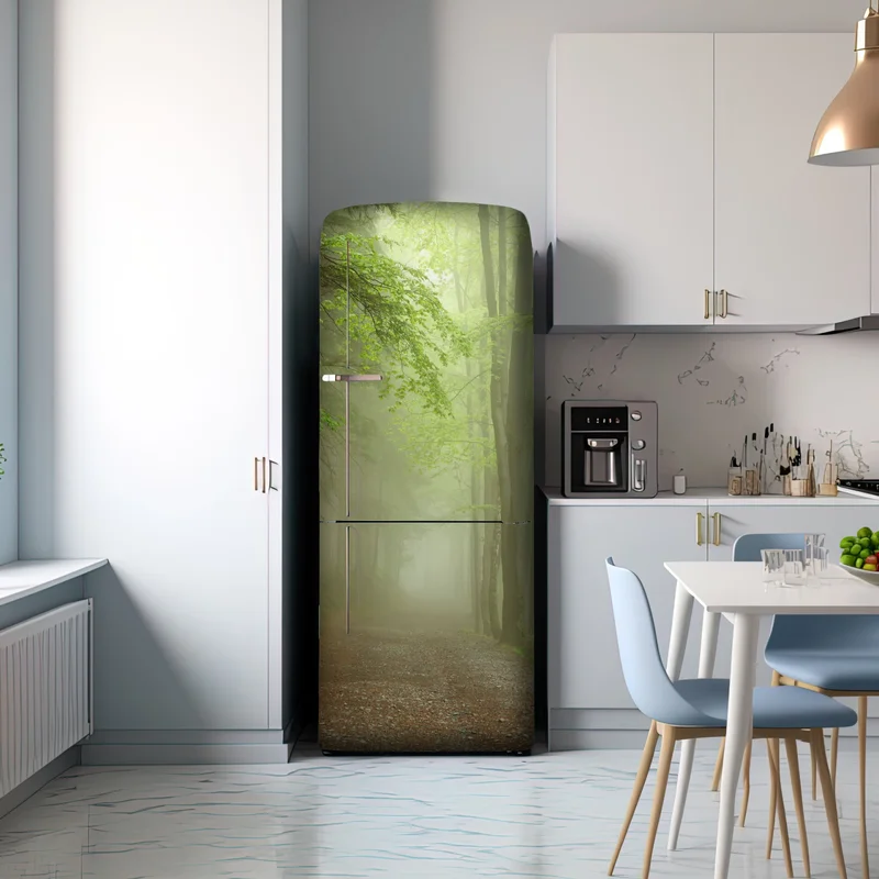 Kühlschrankaufkleber nebliger waldpfad