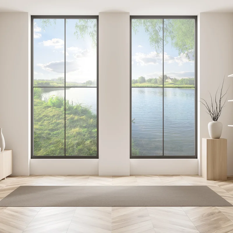 Fensteraufkleber sonnenbeschienenes flussufer mit üppigem grün