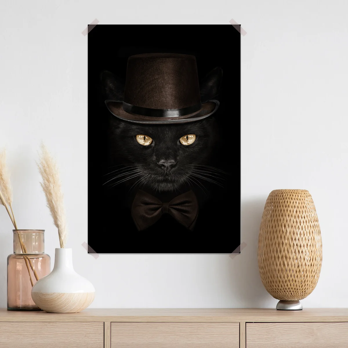 Poster elegante schwarze katze mit zylinder und fliege Poster elegante schwarze katze mit zylinder und fliege