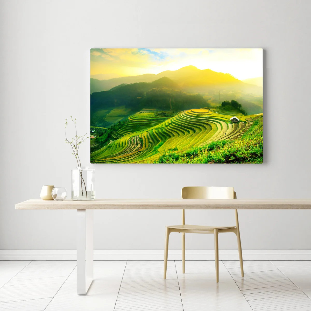 Leinwandbild goldene reisterrassen im morgenlicht Leinwandbild goldene reisterrassen im morgenlicht
