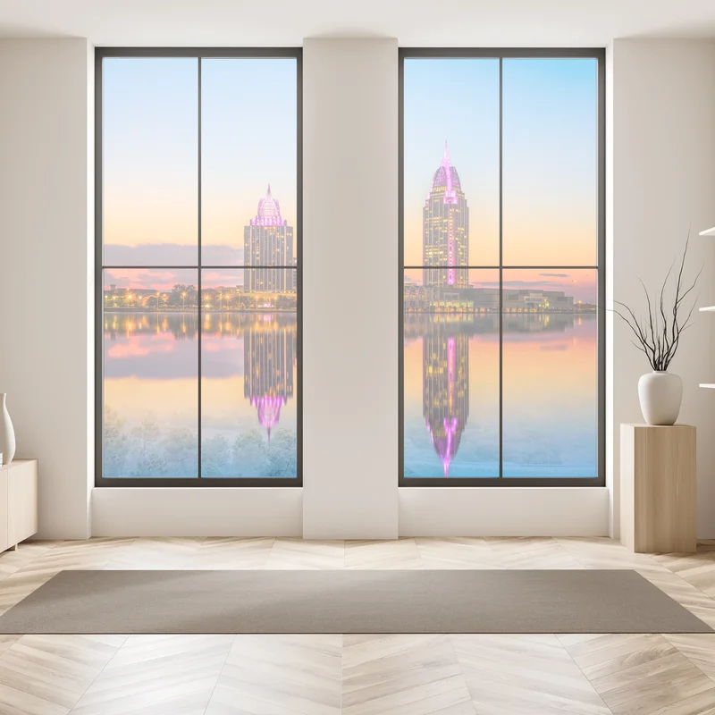 Naklejka na okno panorama Mobile o zachodzie słońca